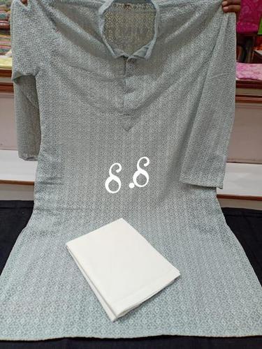 Ladies Causal Full Sleeves Collar Neck Cotton Suit - Color: Grey And White