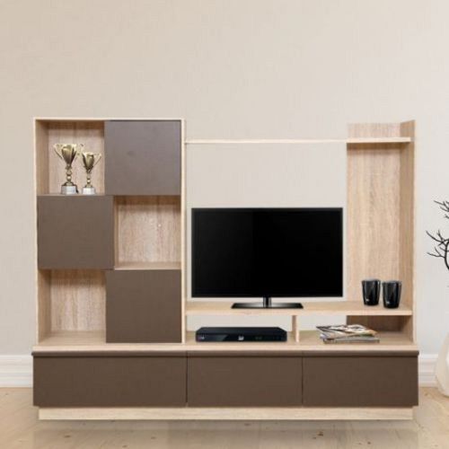 Modular Wall Mount Wooden LED TV Unit With Storage Shelve And Drawer For Home