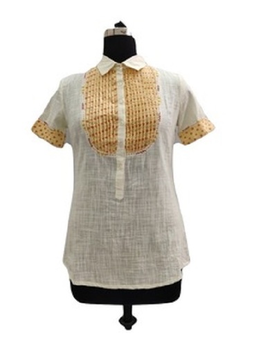 Embroidered White Customized Top With Short Sleeves For Casual And Party Wear