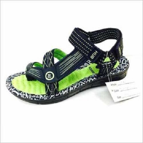 Black And Green Stylish Pu Mens Sandals For Regular And Casual Wear Heel Size: Flat