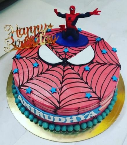 Elegant Look Spiderman Theme 1 Kg Pineapple Flavoured Cake For Kids Birthday