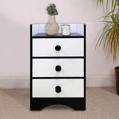 Multipurpose Black Bedside Tables, Storage Cabinet With 3 Drawers For Home No Assembly Required