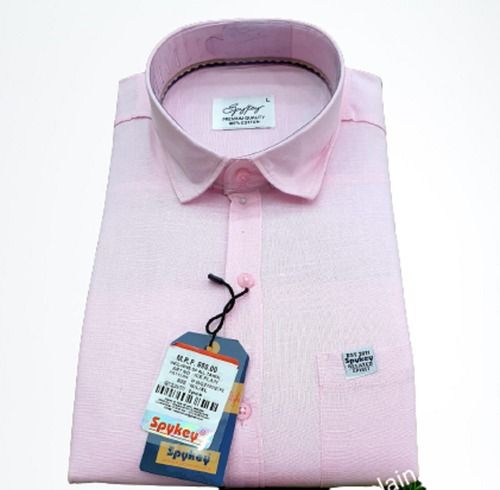 Skin Friendliness Full Sleeves Pink Cotton Regular Fit Formal Shirt For Mens