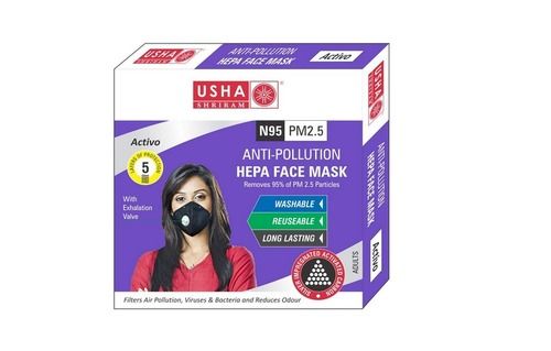 Activo N95 Pm2.5 Hepa Light Weight Anti Pollution Black Disposable Face Mask 