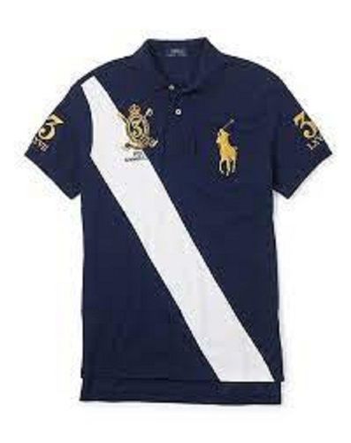 Navy Blue Color Cotton Polo T Shirt With Short Sleeves Style And Button Closure Age Group: Customize