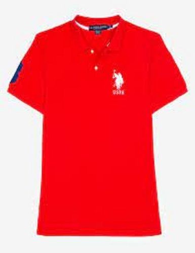 Quick Dry And Breathable Red Color Polo Cotton T Shirt With Short Sleeves Style