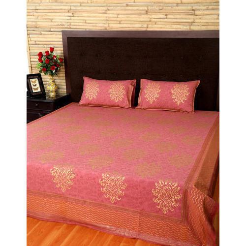 Anti Wrinkle And Shrink Printed Pink Colour Cotton Bed Sheet With Pillow Covers