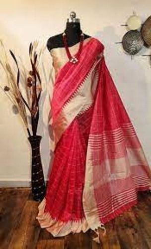 Party Wear Designer Women'S Cotton And Silk Saree With Blouse Piece And Pink And Cream Color 