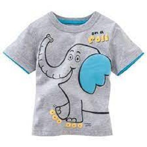 Grey Color Cotton Casual T Shirt With Elephant Printed Pattern Style For Kids Age Group: 2-5