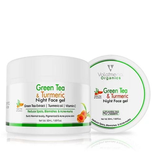 Herbal Green Tea And Turmeric Face Night Gel For Dark Sports, Blemishes And Acne