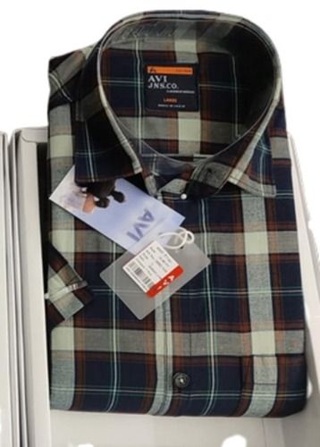 Indigo Check Stylish Cotton Casual Wear Checks Shirt Full Sleeve For Mens Chest Size: 42