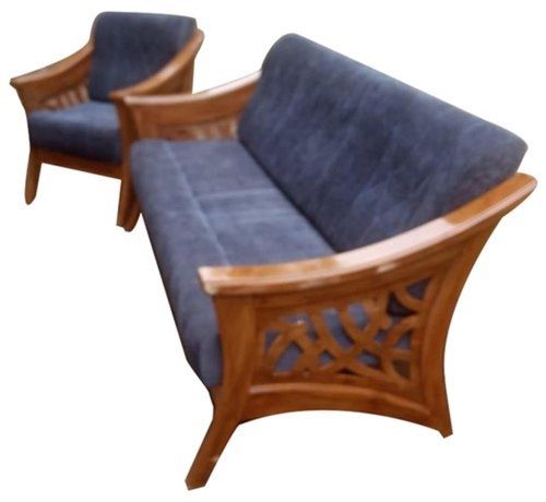 Modern Brown Rectangular Teak Wooden Sofa Set With Comfortable Cushion