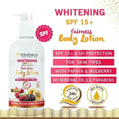 Paraben And Mineral Oil Free SPF 15+ Fairness Body Lotion With Papaya And Mulberry Extract