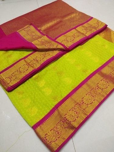 Rose Pink Colour With Thilagam Meena Work Silver Zari Fancy Border Pure  Silk Linen Saree