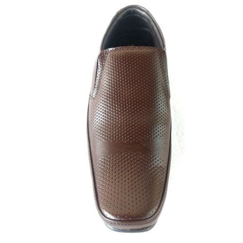 Round Shape Toe Brown Color Leather Mens Formal Shoes With 6-9 Size Heel Size: Flat