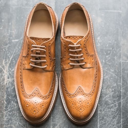 Summer Stylish Tan Formal Brogue Derby Genuine Leather Brown Color Mens Shoes With 6-9 Inch