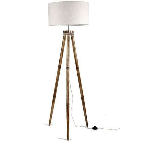 White Wooden Floor Lamp For Living Room Bedroom, Home Decoration Long Standing Tripod Lights Fabric Shades