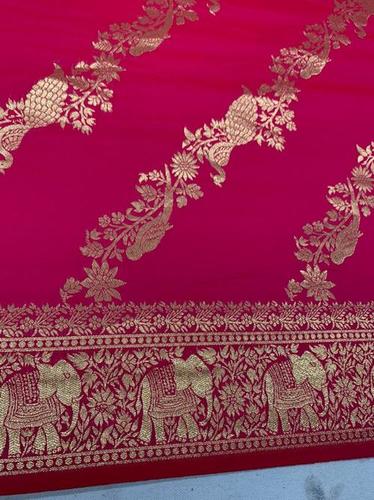 Summer 5.8M Dark Pink Ladies Jacquard Art Design Silk Party Wear Saree With Unique Design