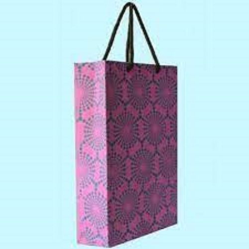 Purple  Colour Biodegradable And Recyclable Pink Color Attractive Handmade Paper Bags With Black Color Loop Handle