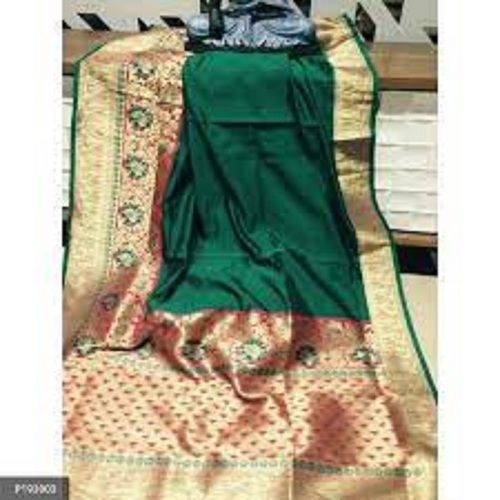 Net Green Golden Colour Banarasi Silk Ladies Sarees For Party Wear