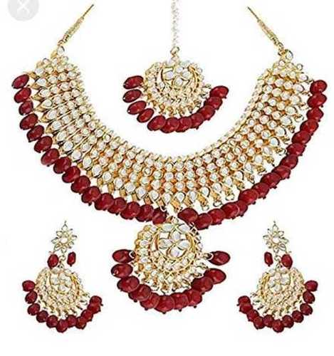 Ladies Kundan Polki Necklace Set With Earrings For Party Wear
