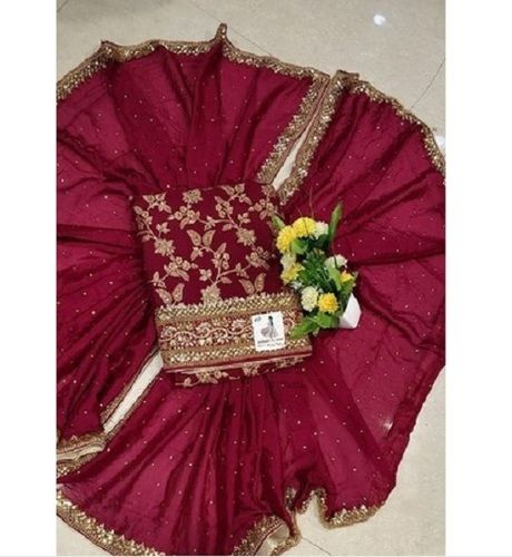 Mahroon Ladies Wedding Wear Marron Color Banarasi Silk Suit With Senton Salwar And Dupatta