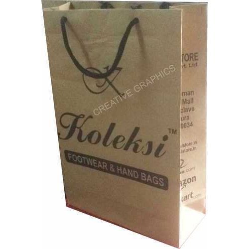Disposable Light Weight, Brown Printed Paper Bag With Black Color Rope Handle
