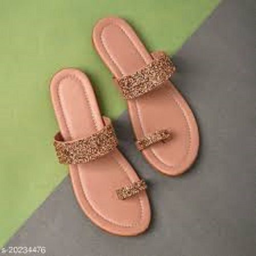 Fancy Peach Color Flat Sandals With Synthetic Material Ergonomic Design Elegant Style