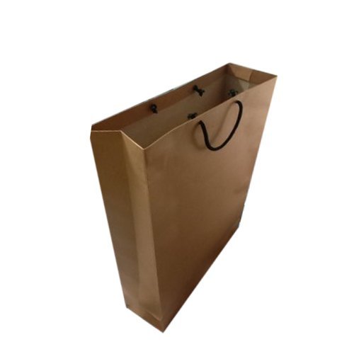 Biodegradable Rectangular Shape, Light Weight And Brown Plain Paper Bag With Rope Handle