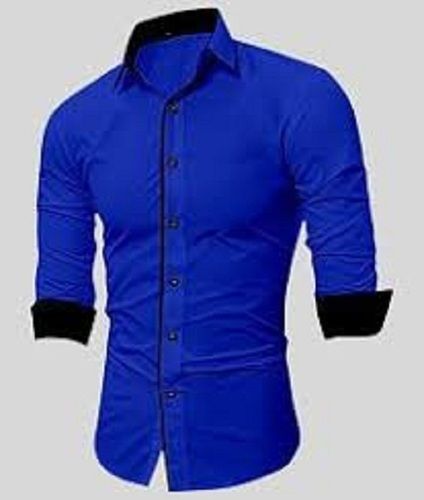 Full Sleeves Plain Dyed Blue Color Pure Cotton Mens Casual Shirts, S,M,L Size Age Group: Customize