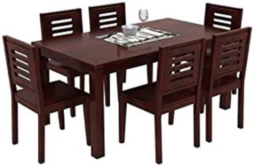 Brown Heavy Duty 6 Seater Set Solid Pine Wooden Dining Table Furniture For Indoor And Commercial Uses