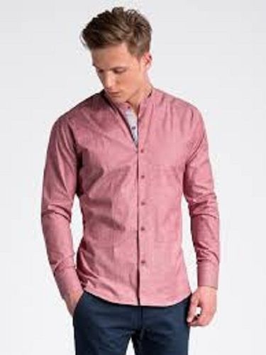 Light Weight And Breathable Pink Color Cotton Fabric Mens Shirts With Plain Dyed Technique