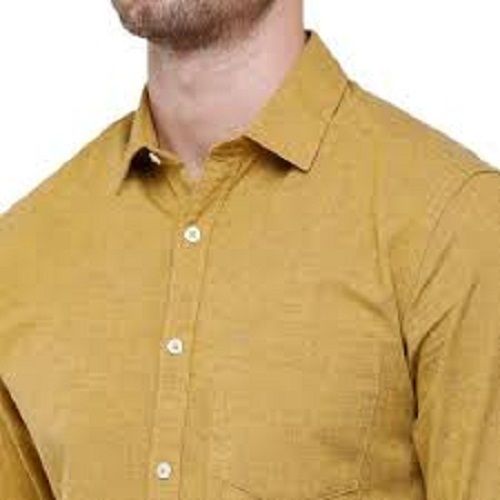 Mens Cotton Blend Fabric Mustard Color Casual Shirt With Plain Pattern Age Group: Customize