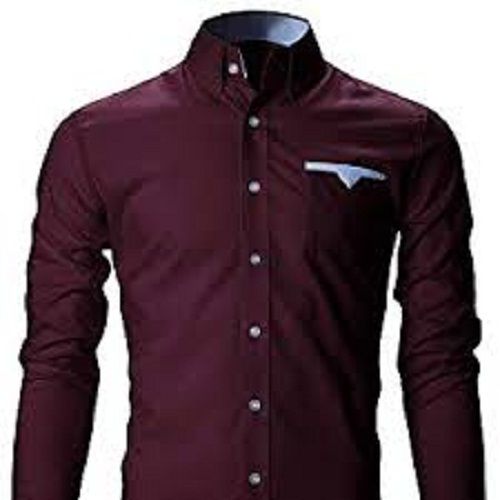 Mens Soft Cotton Maroon Color Shirts With Elegant Style And Button Down Closure