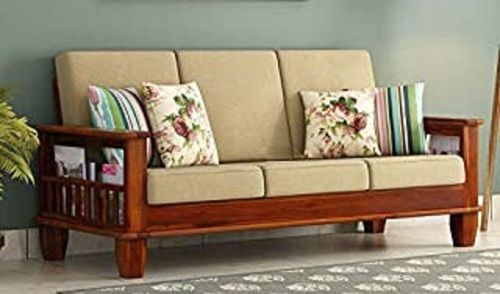 Handmade Straight Lined Designed Quartz 3 Seater Sheesham Wood Sofa With Fabric Cushion