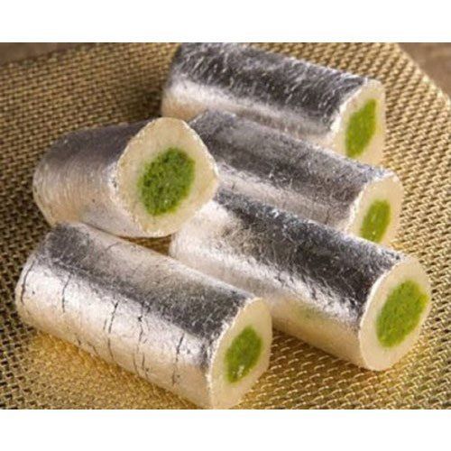 Mouth Watering Taste Kaju Pista Roll Sweets With Diya & Free Silver Plated Coin Fat: 10 Grams (G)