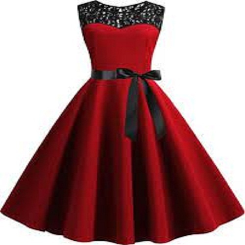 Semi Stitched Ladies Black and Red Long Gown Length Max Up To 58