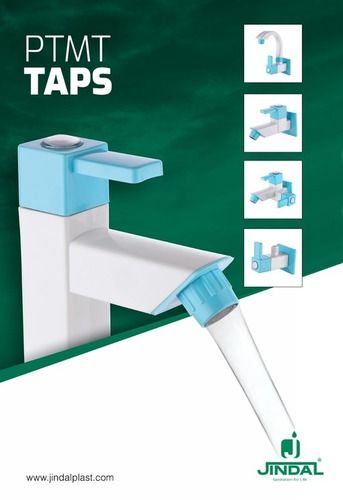 Ruggedly Constructed White And Blue PTMT Plastic Water Tap For Bathroom Uses