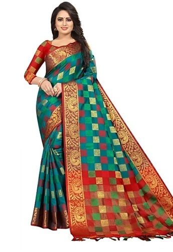 Winter Cotton Silk Printed Stylish Multi Color Banarasi Ladies Saree For Casual Wear