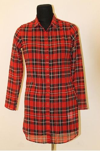 Comes In Various Colors Large Size Woven Ladies Check Shirt With Full Sleeve For Casual Wear