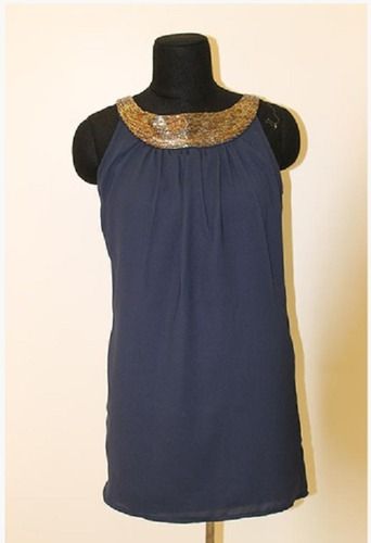 Comes In Various Colors Round Neck Woven Ladies Plain Grey Shirt With Sleeveless For Casual Wear