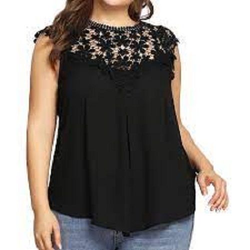 Plain Stylish Black Women Casual Western Stylish Top With Half Sleeve 