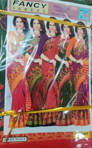 Multicolor Women Silk Saree With Embroidery Designer Pallu Thread Digital Print Work Saree