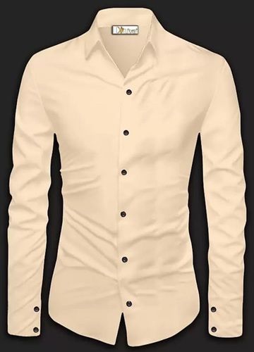 Poplin Full Sleeve Slim Fit Cuff Classic Collar Cream Colour Cotton Blend Mens Shirt