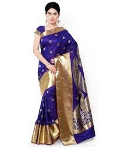 Party Wear Golden And Purple Designer Banarasi Ladies Saree With Cotton Silk Fabric