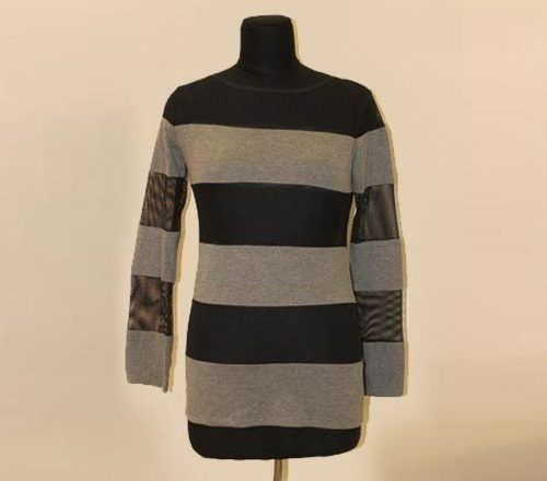 Grey And Black Ladies Knitted Top With Full Sleeve For Casual Wear