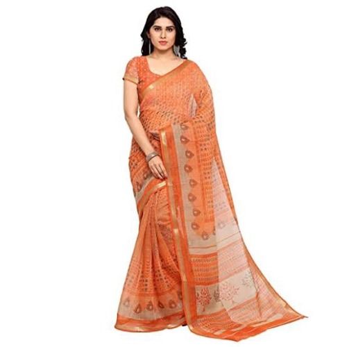 Party Wear Multi Colour Ladies Fancy Pure Cotton Saree With Blouse