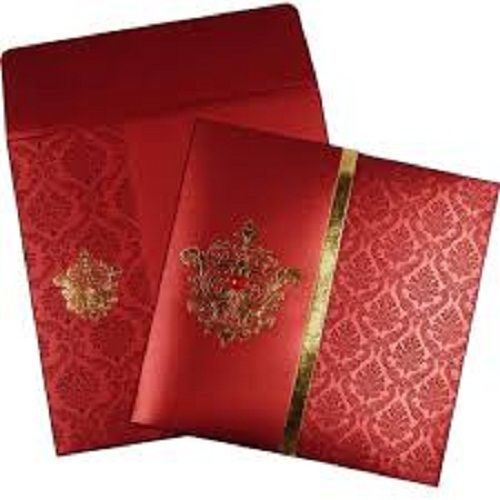 Fabric Red Designer Wedding Cards Red Bloom With Cut Design Wedding Card