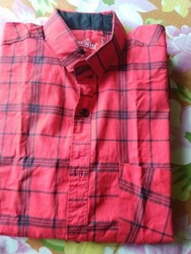 100 Percent Cotton Formal Look Cotton Mens Casual Full Sleeves Red Check Shirts For Summer Collar Style: Classic