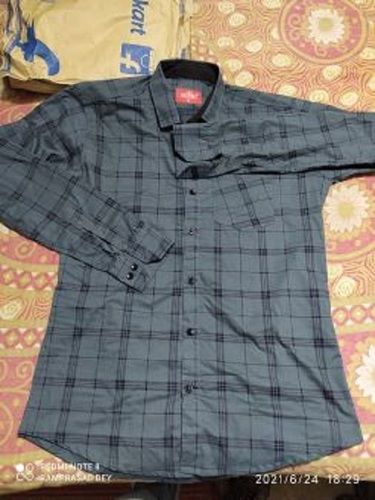 100 Percent Cotton Gray And Black Full Sleeve Mens Casual Shirts